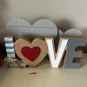 Wooden Love Sign with Red Heart